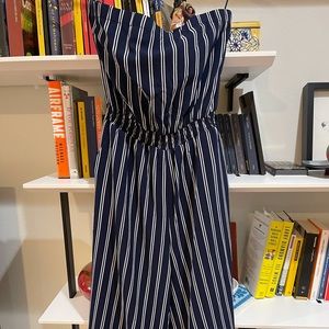 Lulu’s Navy Blue Stripe Jumpsuit